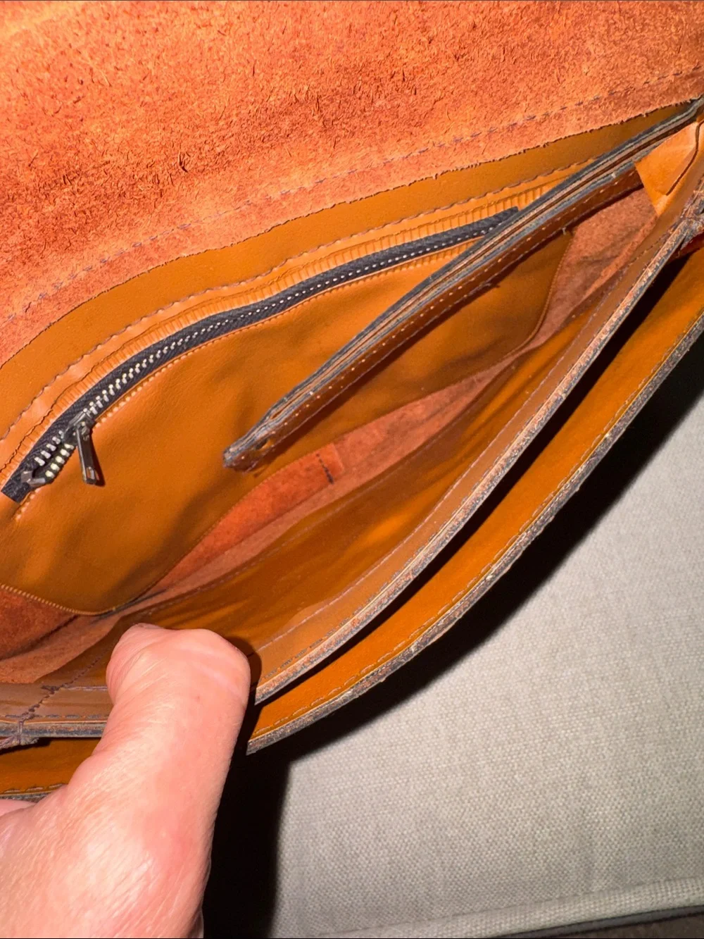 Vintage Leather Envelope Style Clutch with Hidden Wristlet Strap-Metal Corners